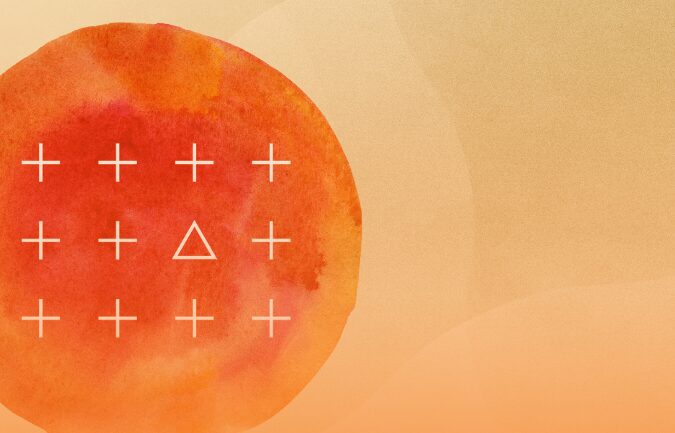 Decorative circle with pluses and a delta symbol representing change.