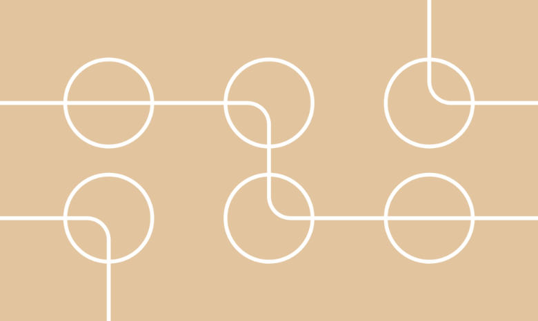 Six circles connected by wavy lines.