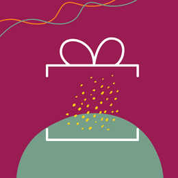 Outline of a gift box with abstract dots inside.